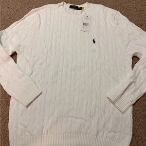 Ralph Lauren Men's White Cable Knit Crewneck Sweater